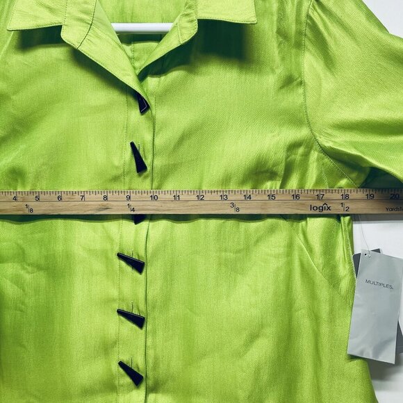 Multiples Essentials Womens Lime Green Button-Front Shirt Size PS - Picture 9 of 9